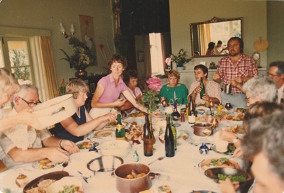 Xmas Day, 1980 at Puhi Nui, McLaughlin's Homestead at Wiri. Showing the family at the dinner table.; 25.12.1980; P2020.09.04