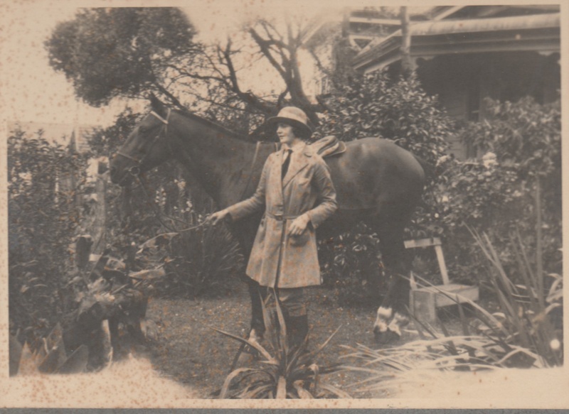Dorothy Mary Fairfield with a horse.; 2018.333.37 on NZ Museums