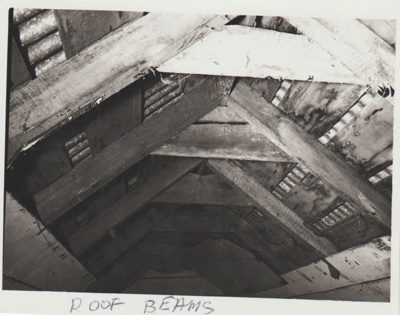 Shamrock Cottage interior roof beams.; 1967; 2018.035.26