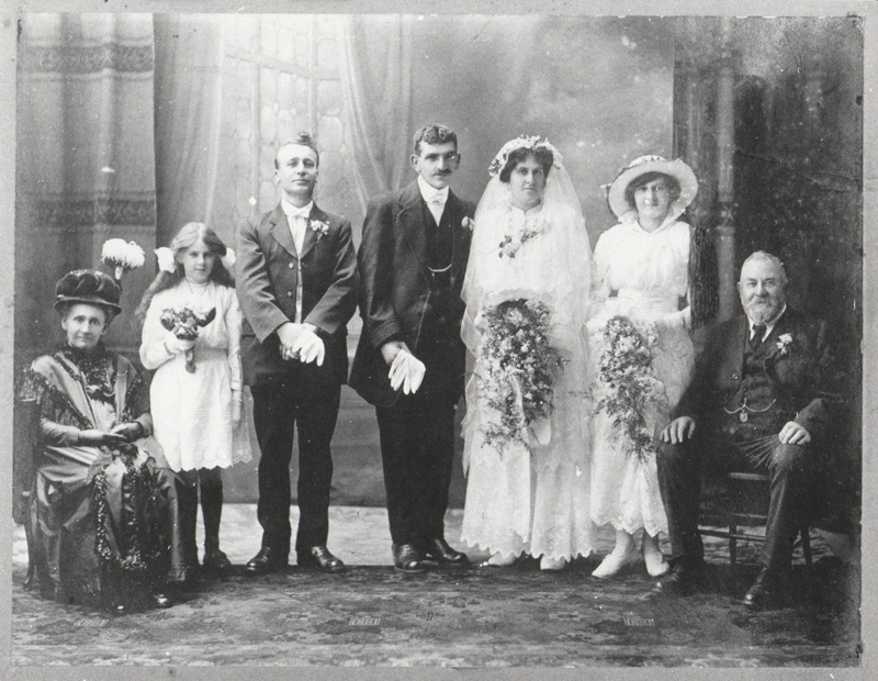 The wedding of Charlie Corbett and Elsie Woods with their attendants ...