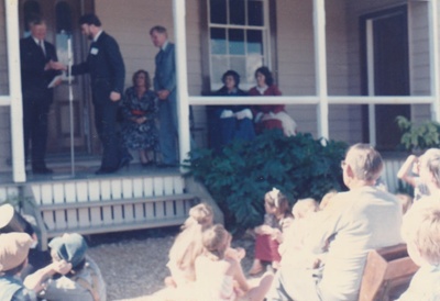 The opening of Eckford's homestead in Howick Historical Village.; La Roche, Alan; 22 September 1985; P2021.10.03