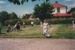 Rosemary McLean, in costume with others playing croquet on a Live Day  in Howick Historical Village.; c1985; P2021.121.03