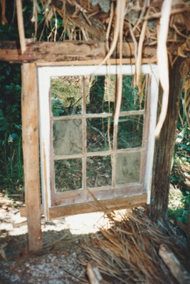 A window in Hemi Pepene's cottage with mortice and tenon joints.; La Roche, Alan; December 2000; P2020.96.14