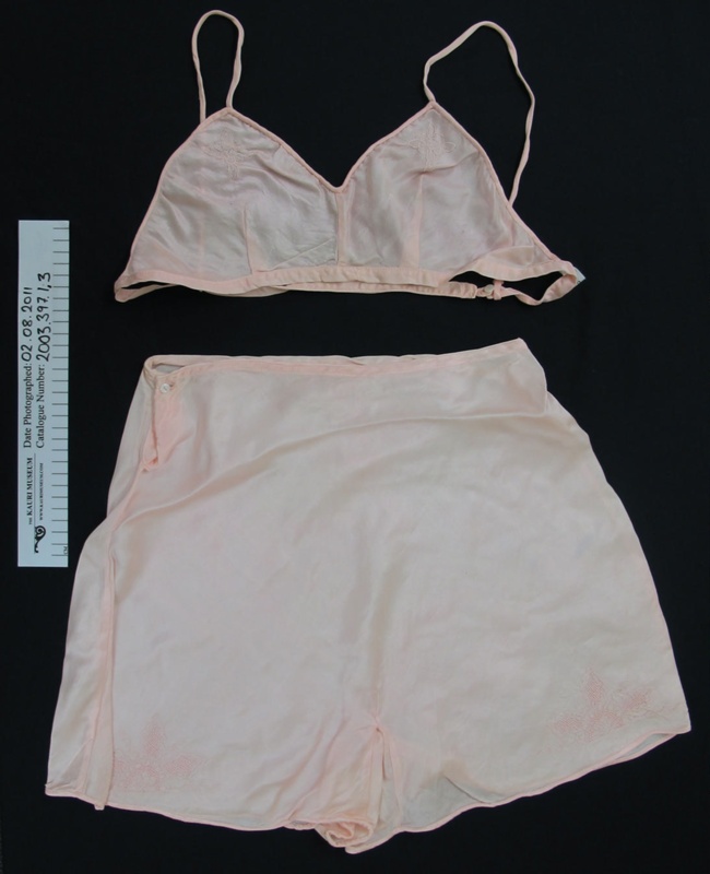 Vintage 1930s Silk Bra and Knickers Set Embroidered