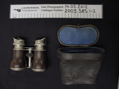 Binoculars in a leather case; c.1914-1918; 2003_385_1-2
