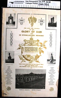 Memorial poster WW1; c.1918; 2001_335