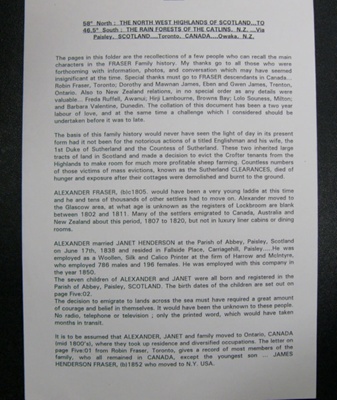 Genealogical document, Fraser Family History by David Fraser; David Fraser; 1995; 2010.136