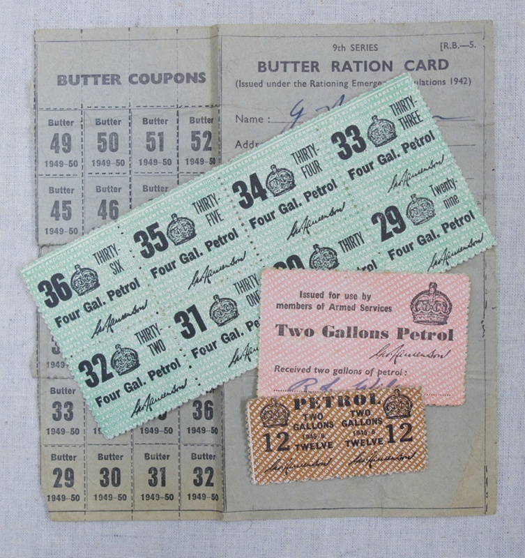 Ration Card, WWII Petrol Coupons and Butter Ration Card; c1949; 2010.307 eHive