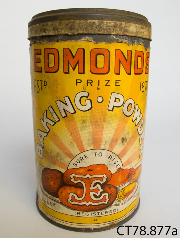 Tin, baking powder; T J Edmonds Ltd; 20th century; CT78.877a Owaka