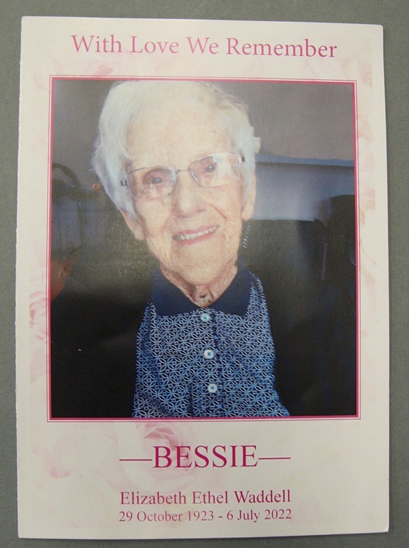 Funeral Service Card Elizabeth (Bessie) Waddell.; Leishmans Funeral