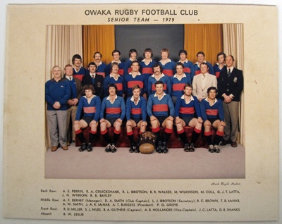 Photograph [Owaka Football Club, senior team, 1979]; Hank Buyck Studios; 1979; 2010.795