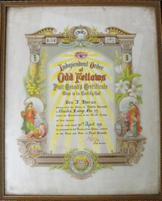 Framed certificate: IOOF; Independent Order of Oddfellows; 1951; CT04.4118.3