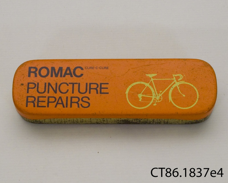 Tin, puncture repair kit; Romac Industries Ltd; [?]; CT86.1837e4 on NZ
