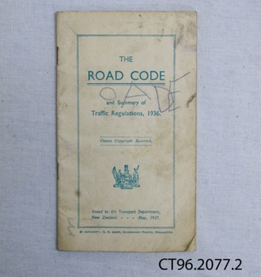 Booklet, The Road Code 1936; Transport Department, New Zealand; 1937; CT96.2077.2