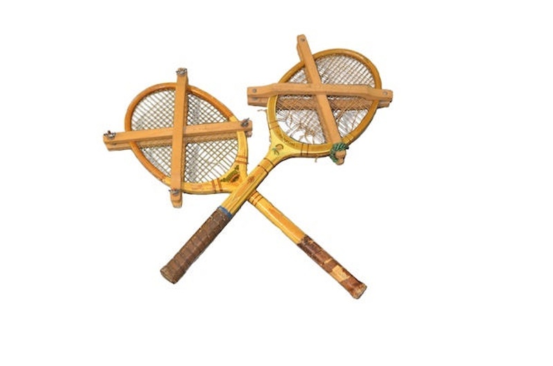 Two Tennis Racquets with presses.; 546 on NZ Museums