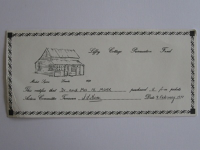 Certificate / Liffey Cottage Preservation Fund image item