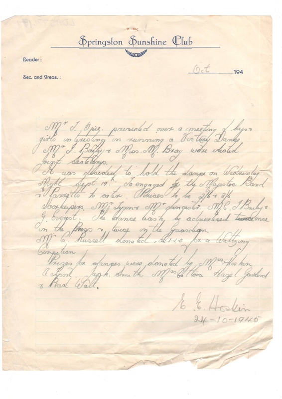 [Report of Victory Dance planning meeting] / Springston Sunshine Club, 1945