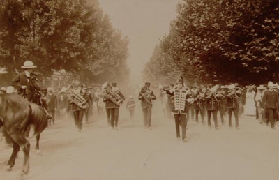 Band leading parade in Arawa Street image item