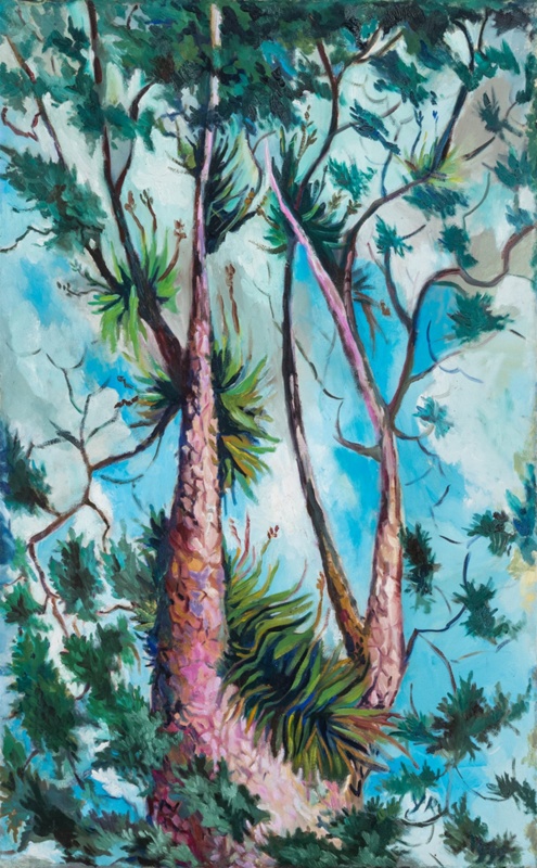 Oil on canvas depicting tree canopy