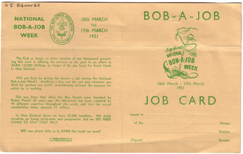1951 Bob for Job campaign card on NZ Museums