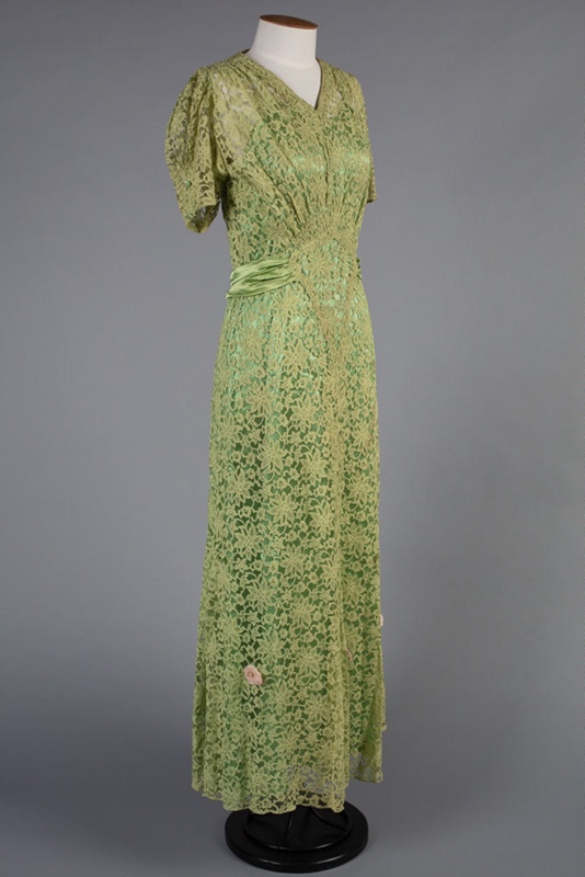 Dress, Green Lace Full Length; Unknown maker; 1940-1950; WY.0000.615 | eHive Dress, Green Lace Full Length; Unknown maker; 1940-1950; WY.0000.615 | eHive