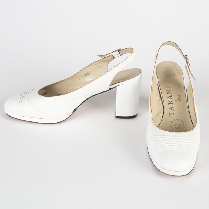 Shoes, White Leather Heels; Opat Bros; 1970-1980; WY.2006.039.4 | eHive