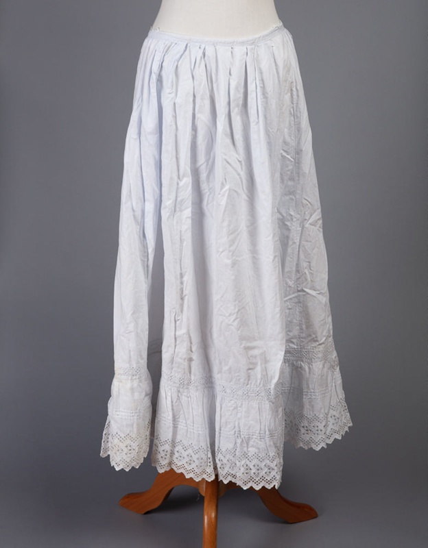 Petticoat, White Cotton with Broderie Anglaise Frill ; Unknown maker;  1900-1910;