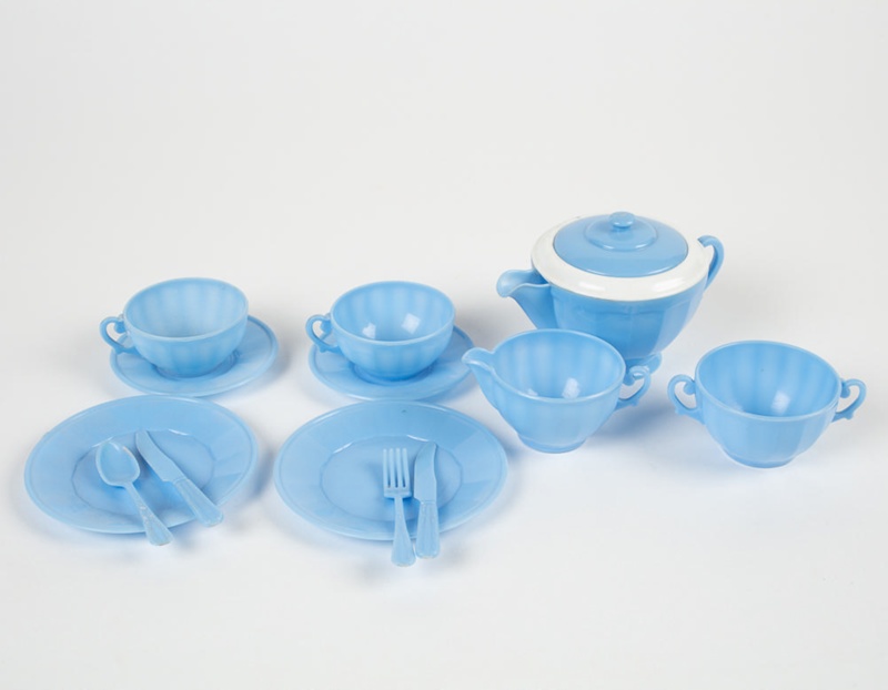 blue toy tea set