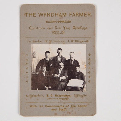 Archives, The Wyndham Farmer Greetings Card; The Wyndham Farmer; 1900-1901; WY.1991.131
