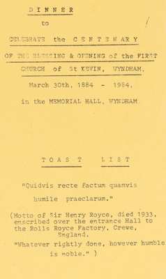 Archives, St Kevin's Catholic Church Wyndham ; 1932-1984; WY.2004.102