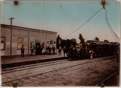 Photograph, Wyndham Train Station on Glass; Unknown photographer; 1900-1910; WY.0000.1385