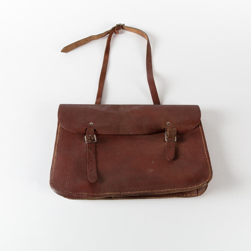 Satchel, Brown Leather Schoolbag; Unknown manufacturer; 1940-1960