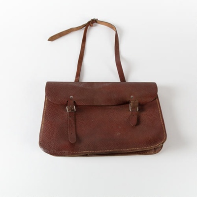 Satchel, Brown Leather Schoolbag; Unknown manufacturer; 1940-1960; WY.0000.1046