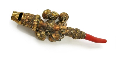 Rattle, whistle and teething stick; c. 17th century; XEC.400