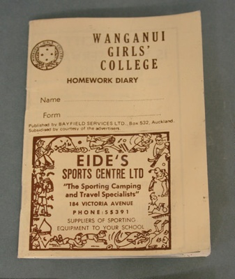 DIARY, HOMEWORK; Wanganui Girls' College image item