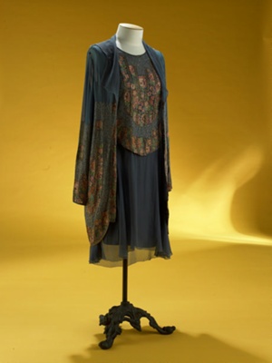 Dress and jacket; flapper style blue chiffon; 1920s; 1993/1/245