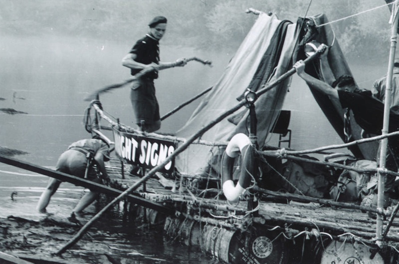 Scouts rafting on the Waikato River, Cambridge, 1961 ; Buckingham, Reg ...