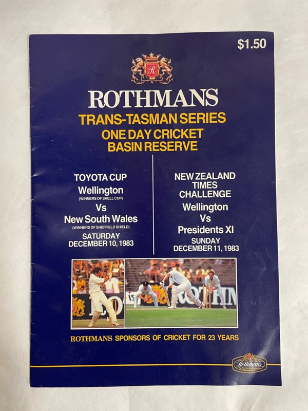 Programme: Rothmans Trans-Tasman Series, Basin Reserve, 10-11 December 1983