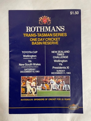 Programme: Rothmans Trans-Tasman Series, Basin Reserve, 10-11 December 1983 image item