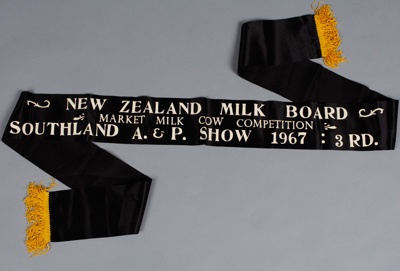 Show ribbon, Market Milk Cow Competition 3rd Prize Southland A&P Show 1967; Unknown maker; 1966-1967; RI.W2014.3576.8