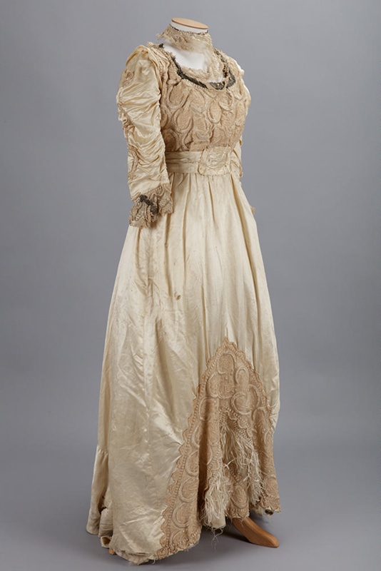 Dress, Wedding, Satin and lace, Worn by Mrs Louisa Butler (neé Howell ...