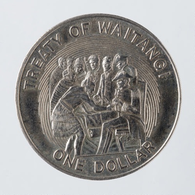 Coin, One NZ dollar, Treaty of Waitangi image item