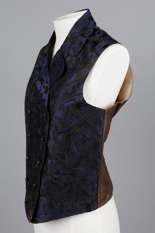 Waistcoat, Men's, Blue brocade; Unknown maker; 1854; RI.CL94.12 | eHive