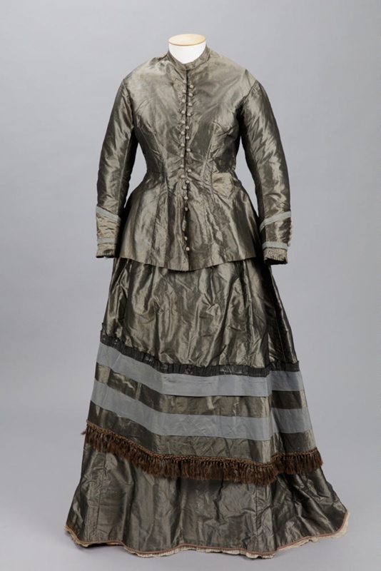 Dress, Two-piece (bodice and skirt), Olive green silk