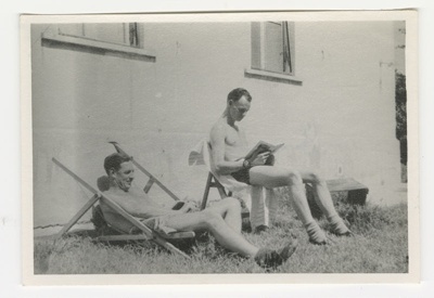 Photograph, Jack Bickley & friend swotting for exams. Italy 1945 image item