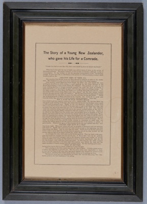 Framed work, An account of the deaths of Frank Smith and Joseph Bates; Unknown maker; Unknown; RI.FW2021.487