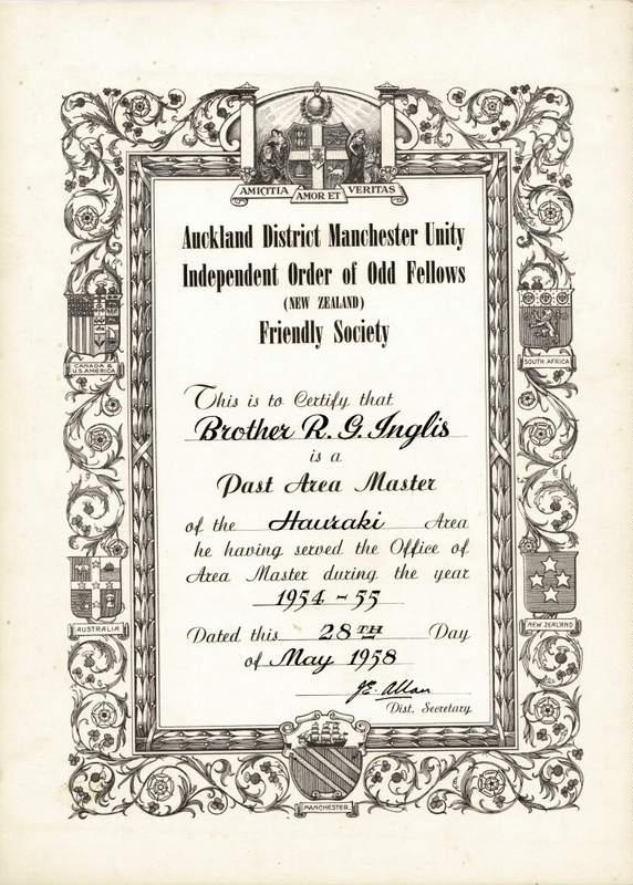Certificate Lodge, Bro R G Inglis