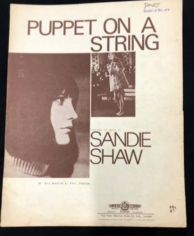 Sheet Music. Puppet on a String; Sandie Shaw; 2021.270.07 on NZ Museums