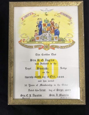 Certificate Lodge, Bro R G Inglis image item