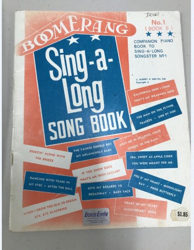 Sheet Music, Boomerang SingaLong Song Book; J Albert & Son Pty Ltd